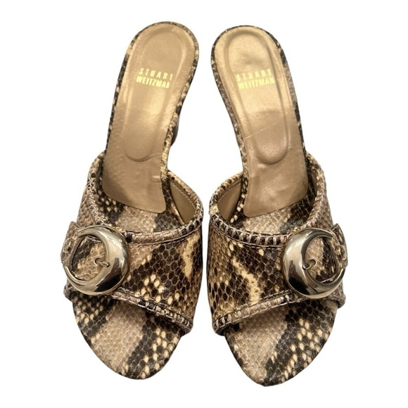 Vintage snakeskin Leather sandals with wooden heel - Picture 2 of 7